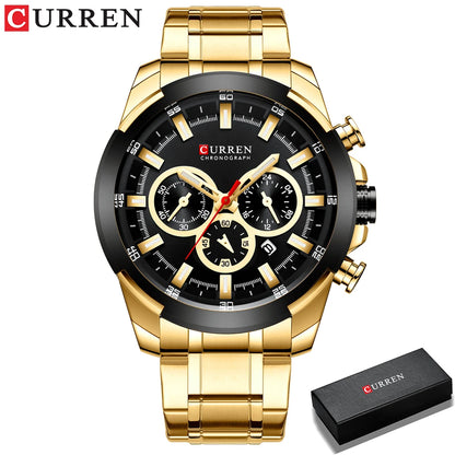 Relógio de pulso desportivo casual Curren com bracelete em aço inoxidável