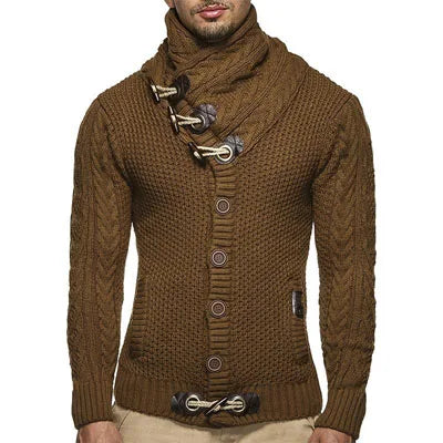 Suéter masculino streetwear gola alta manga longa pulôver de tricô