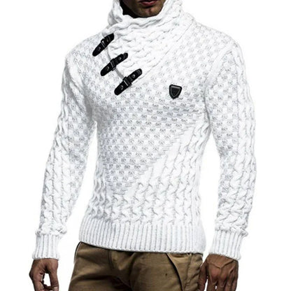 Suéter masculino streetwear gola alta manga longa pulôver de tricô