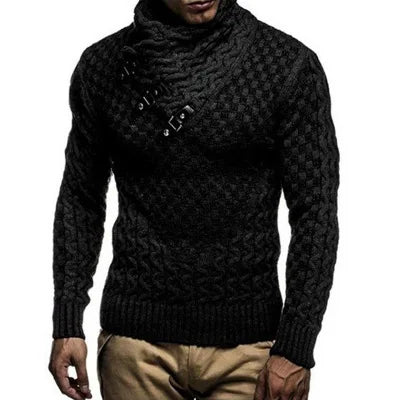 Suéter masculino streetwear gola alta manga longa pulôver de tricô