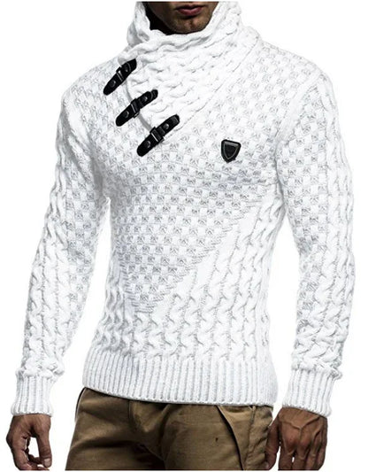 Suéter masculino streetwear gola alta manga longa pulôver de tricô