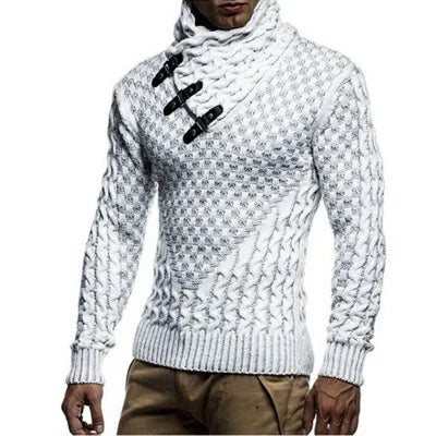 Suéter masculino streetwear gola alta manga longa pulôver de tricô