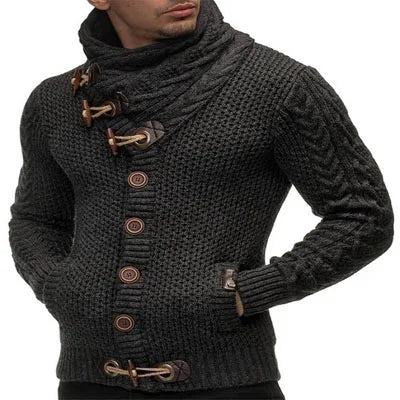 Suéter masculino streetwear gola alta manga longa pulôver de tricô