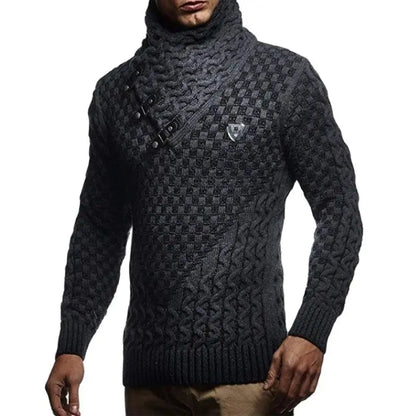 Suéter masculino streetwear gola alta manga longa pulôver de tricô