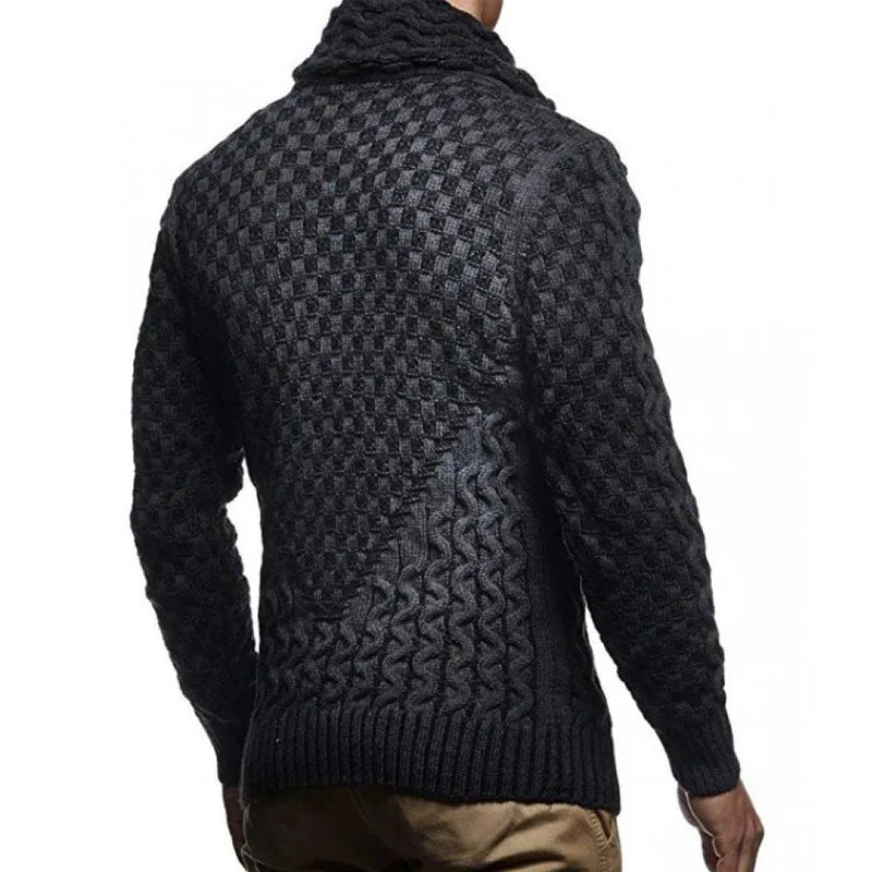 Suéter masculino streetwear gola alta manga longa pulôver de tricô