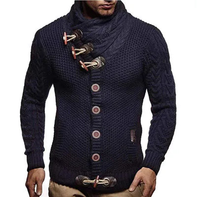 Suéter masculino streetwear gola alta manga longa pulôver de tricô
