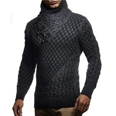 Suéter masculino streetwear gola alta manga longa pulôver de tricô