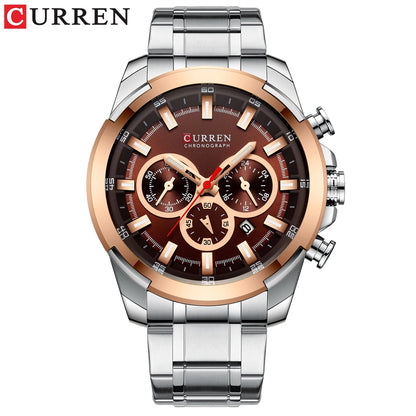 Relógio de pulso desportivo casual Curren com bracelete em aço inoxidável