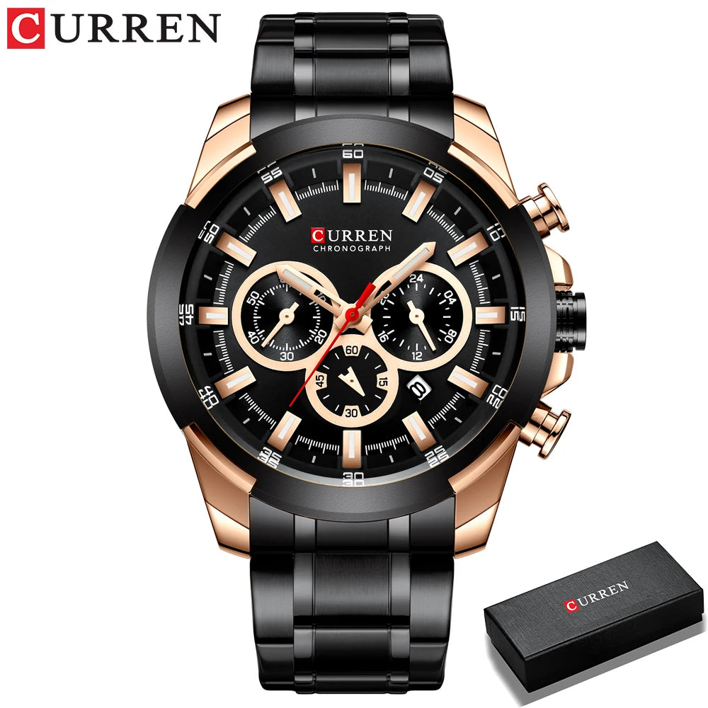Relógio de pulso desportivo casual Curren com bracelete em aço inoxidável