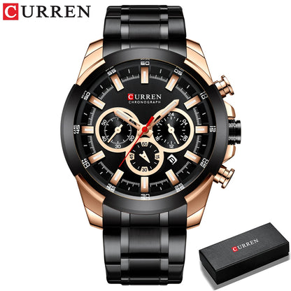 Relógio de pulso desportivo casual Curren com bracelete em aço inoxidável