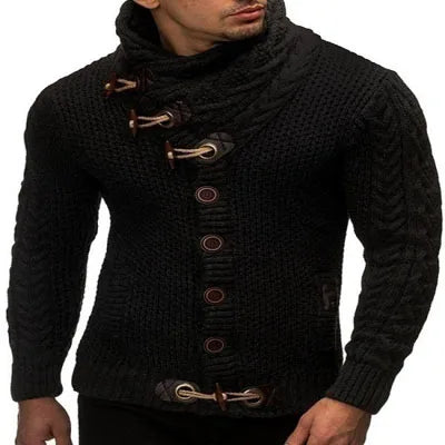 Suéter masculino streetwear gola alta manga longa pulôver de tricô