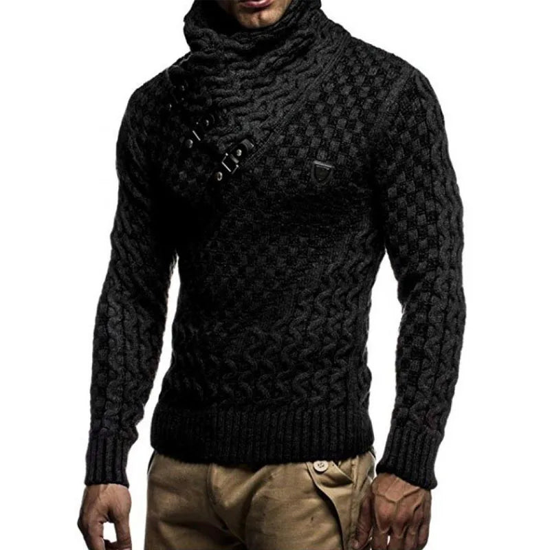 Suéter masculino streetwear gola alta manga longa pulôver de tricô