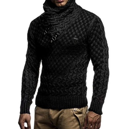 Suéter masculino streetwear gola alta manga longa pulôver de tricô
