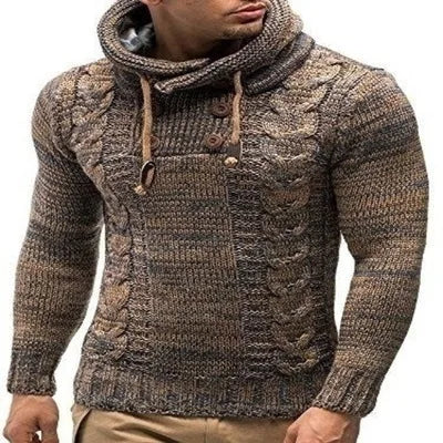 Suéter masculino streetwear gola alta manga longa pulôver de tricô