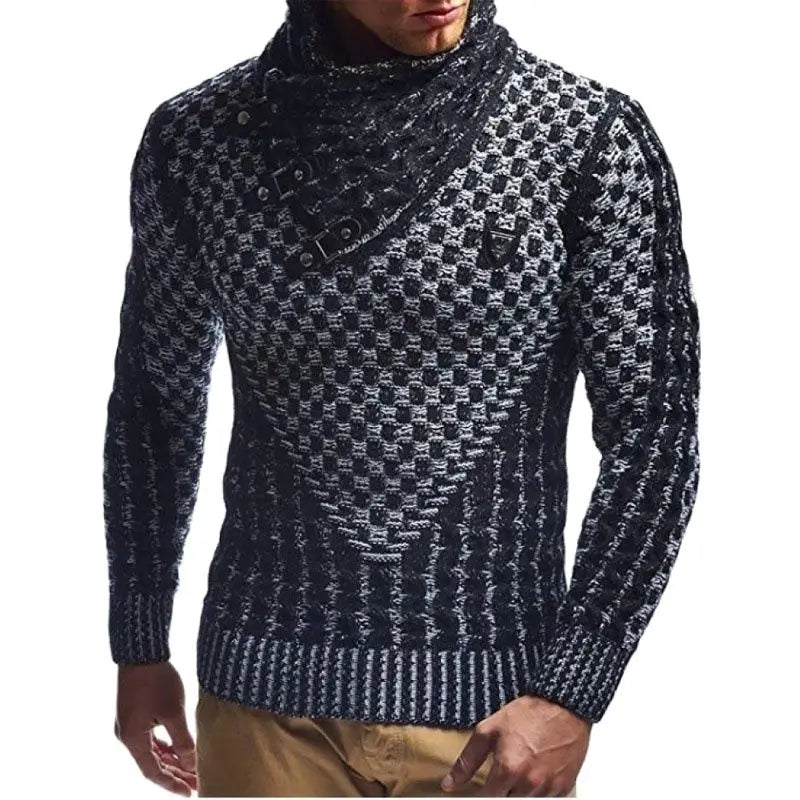 Suéter masculino streetwear gola alta manga longa pulôver de tricô