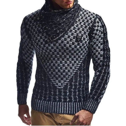 Suéter masculino streetwear gola alta manga longa pulôver de tricô
