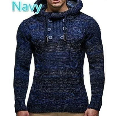Suéter masculino streetwear gola alta manga longa pulôver de tricô