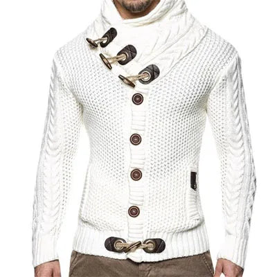 Suéter masculino streetwear gola alta manga longa pulôver de tricô