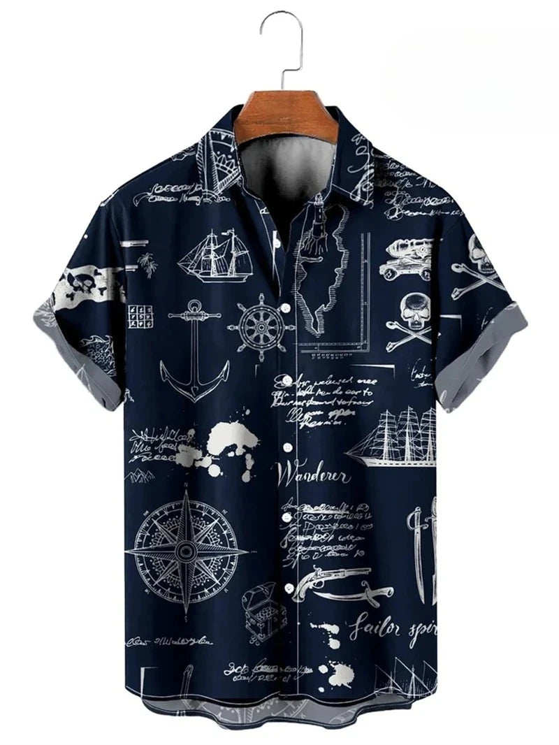 Camisa vintage com estampa de mapa 3D