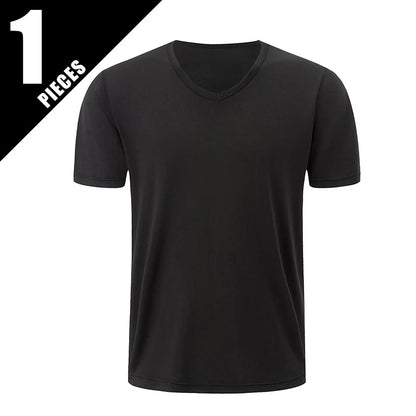 T-Shirt Masculina Básica com Decote em V — Packs de 1 a 4 Peças