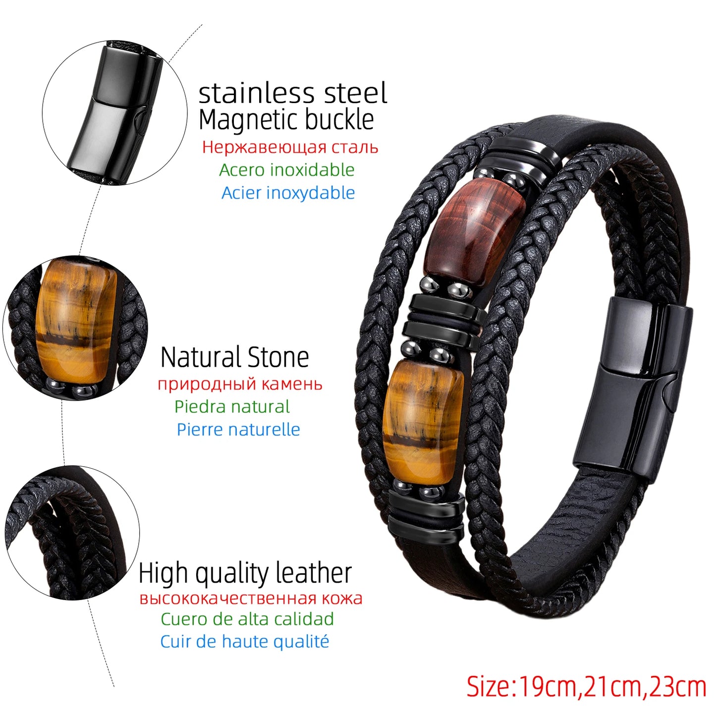 Pulseiras de couro com pedra natural