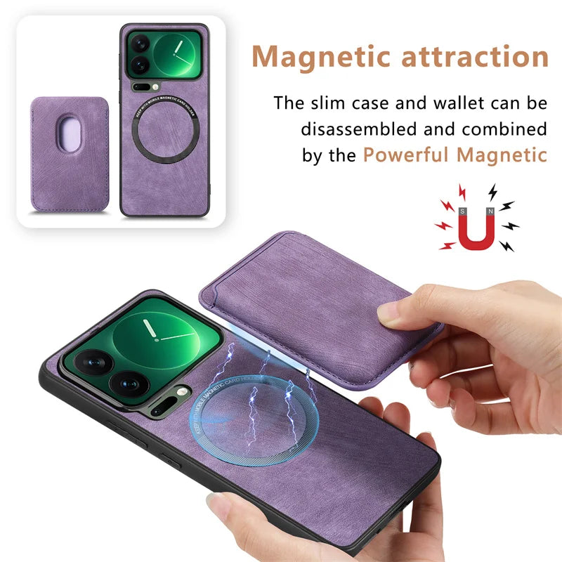 Capa carteira de couro magnético de luxo para Xiaomi