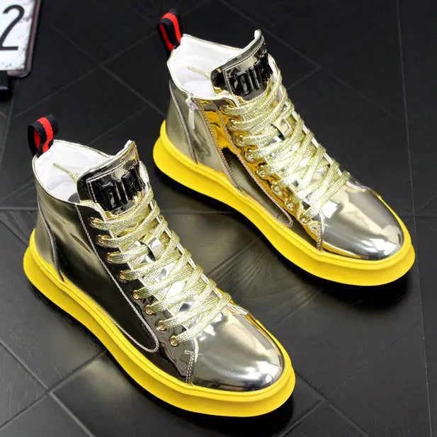 Botas Masculinas Y3KAIWA em Couro, Cano Alto, Plataforma e Estilo Casual