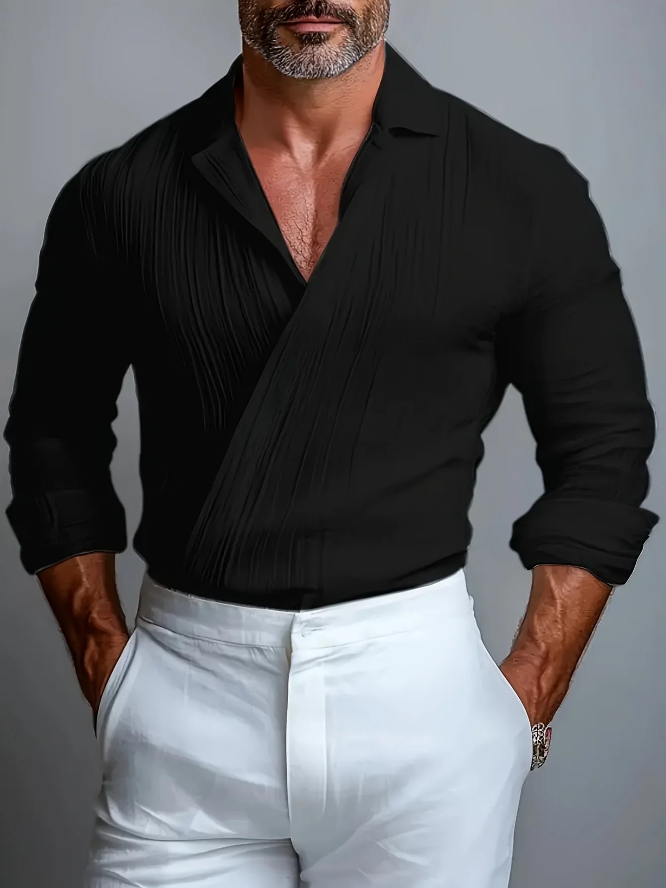 Camisa masculina LVLAEA com textura e pregas
