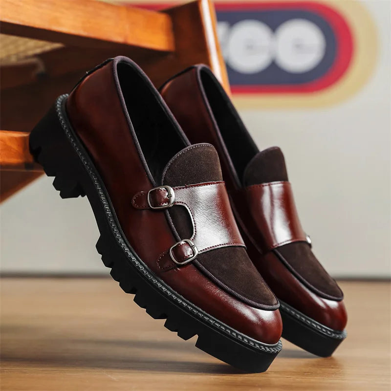 Mocassins de couro de sola grossa estilo britânico