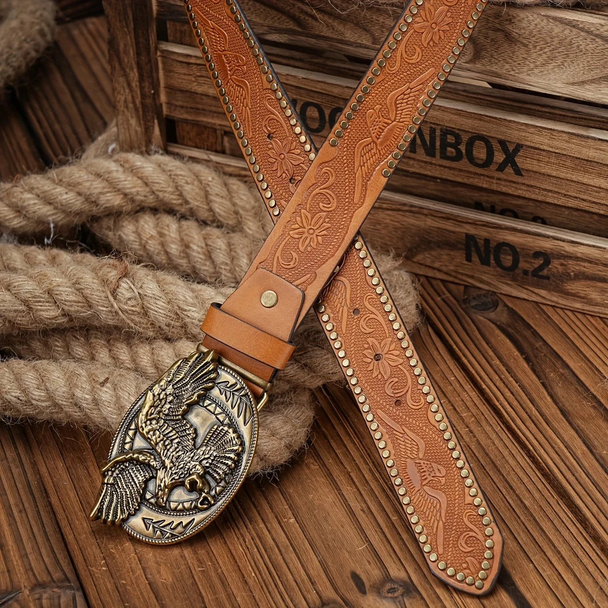 Cinto Unissex Western Vintage em Couro PU com Fivela