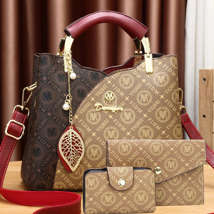 Conjunto de bolsa tote de couro sintético com estampa geométrica
