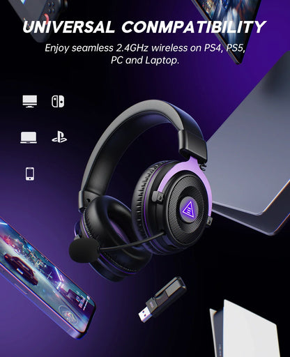 Headset Gamer OneOdio EKSA E900 WT — Sem Fio 2.4G, Bluetooth e RGB