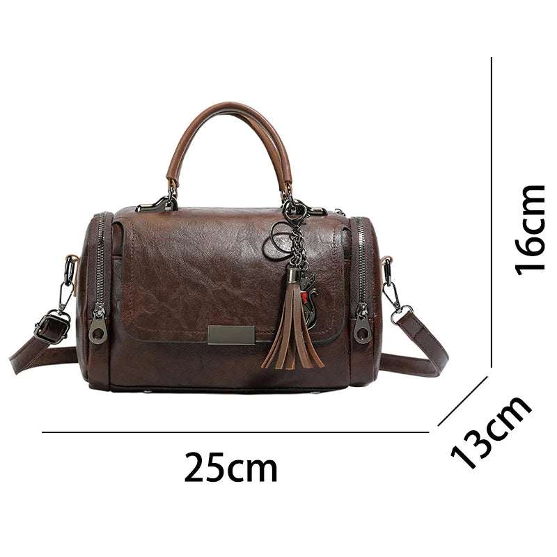 Bolsa de Ombro Feminina Grande — Capacidade Ampla, Borlas, Zíper e Alça Removível
