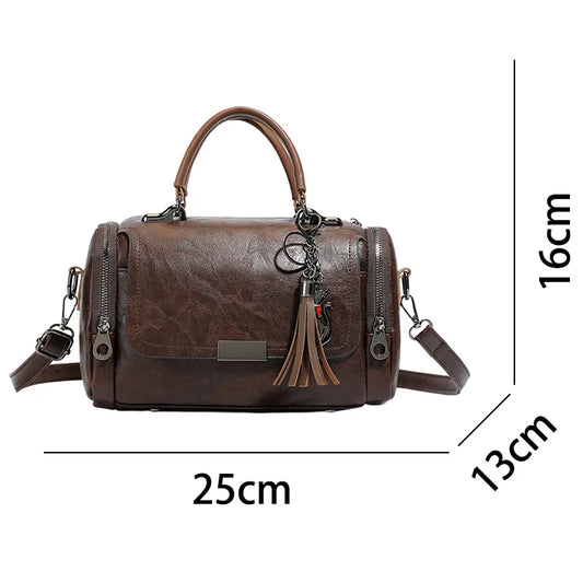 Bolsa de Ombro Feminina Grande — Capacidade Ampla, Borlas, Zíper e Alça Removível