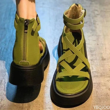 Sandálias Femininas de Plataforma com Tiras – Modelo Romano Casual
