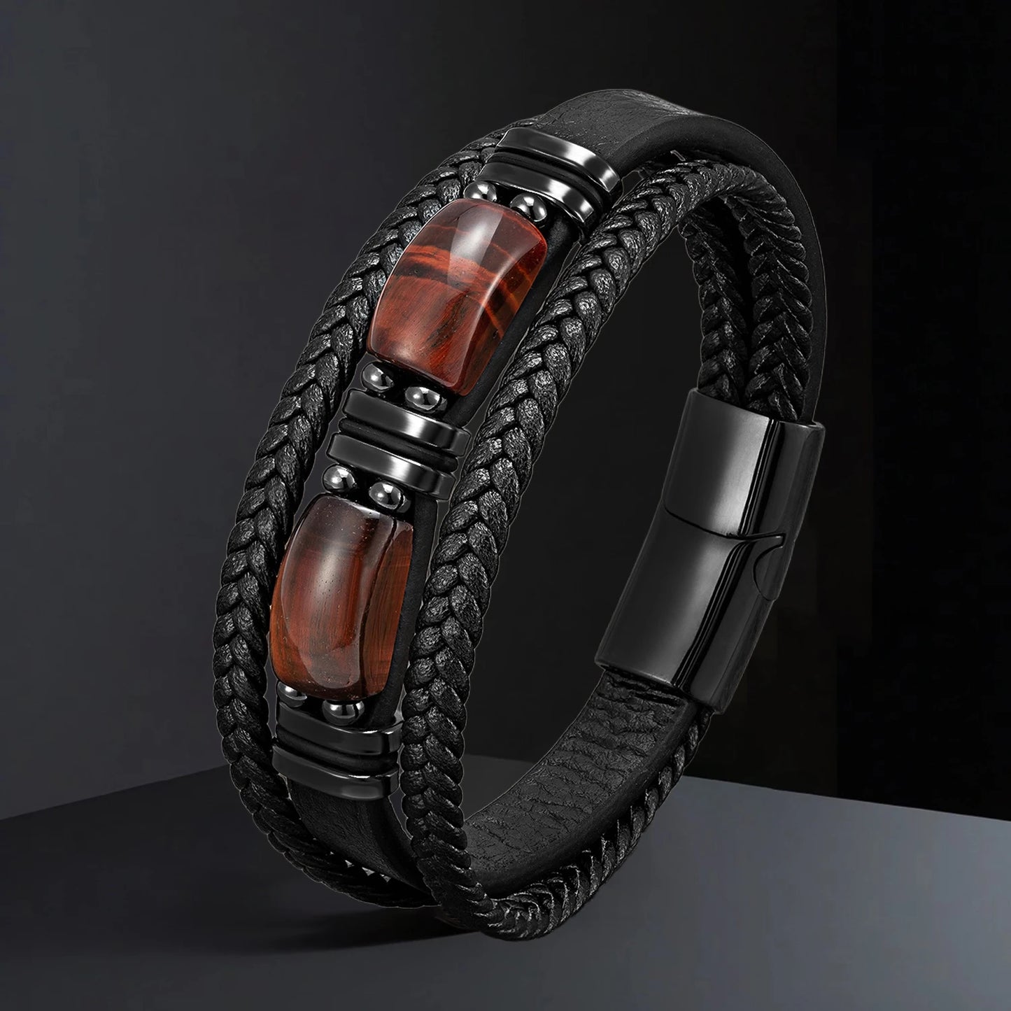Pulseiras de couro com pedra natural