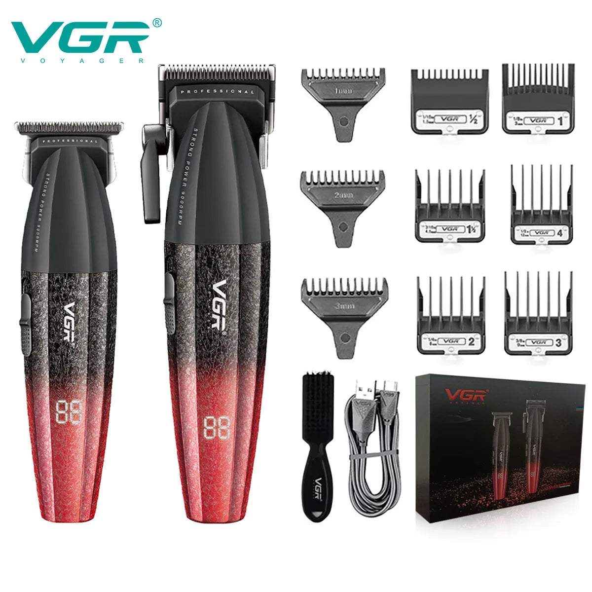 Máquina VGR V-640 S3 3 em 1 para Cabelo, Barba e Acabamento — 9000 RPM