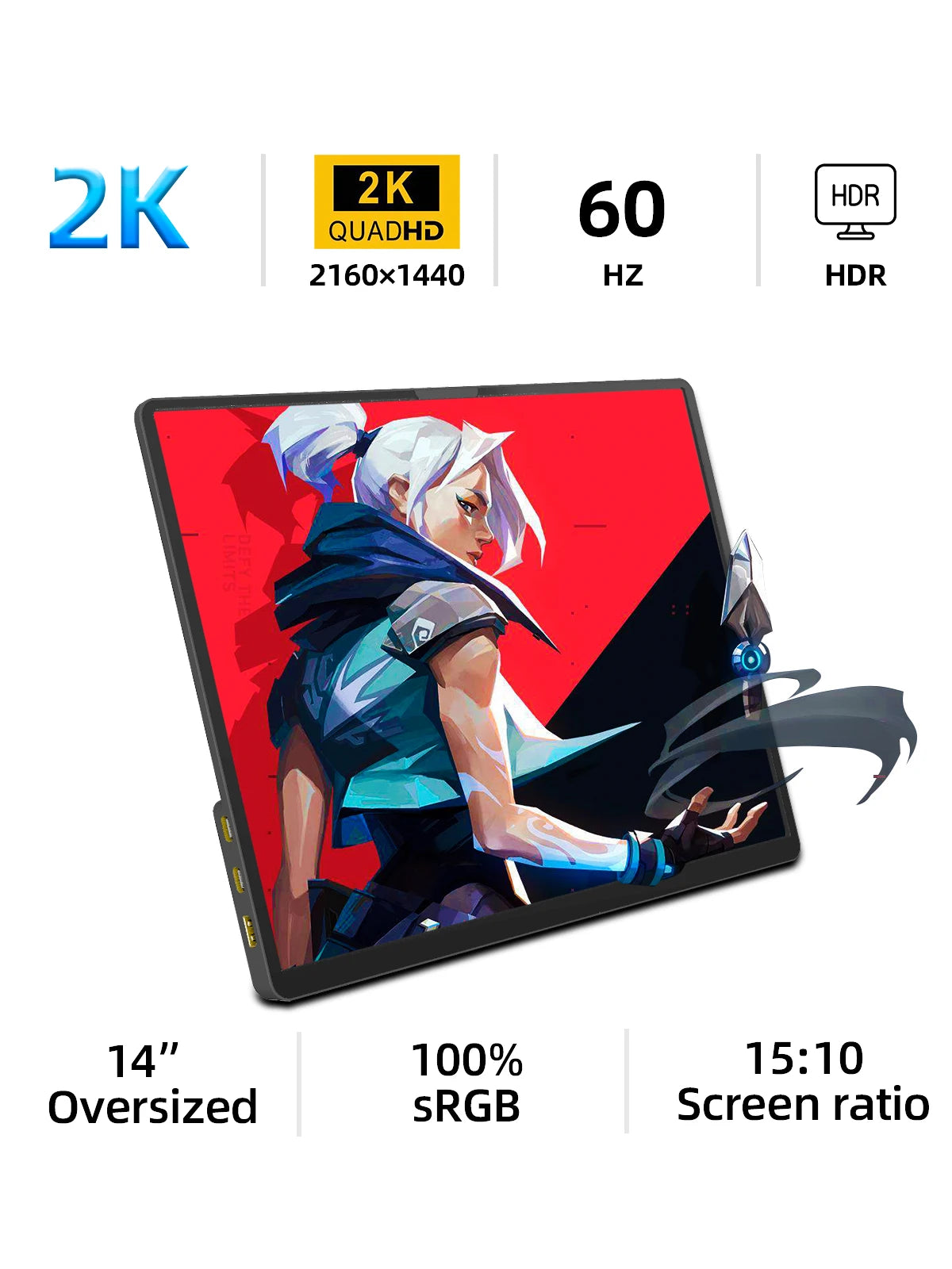 Monitor Portátil ZSUS 14" 2K 60 Hz – HDR 10, USB-C e Altifalantes