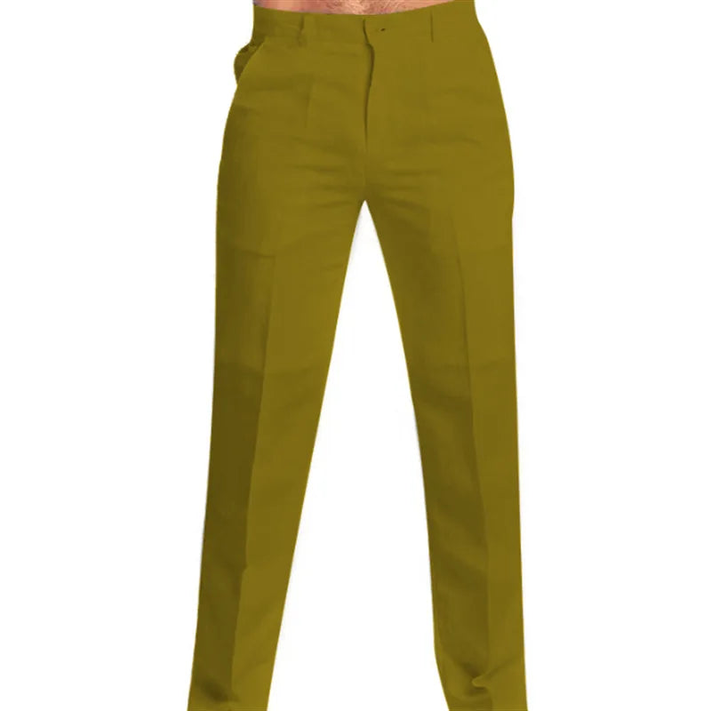 Calça masculina de linho com bolso reto na parte inferior