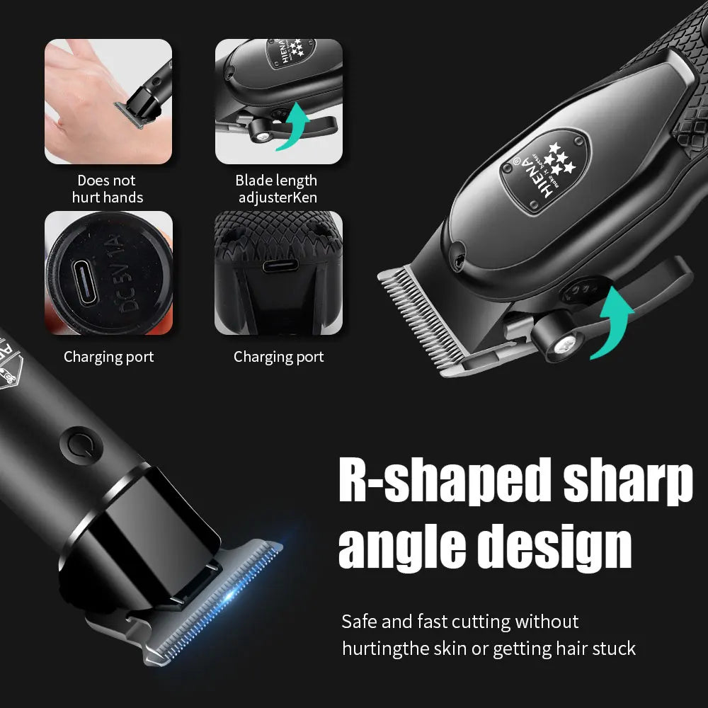 Kit de Cortador de Cabelo HIENA — Aparador Elétrico Profissional com Display LCD