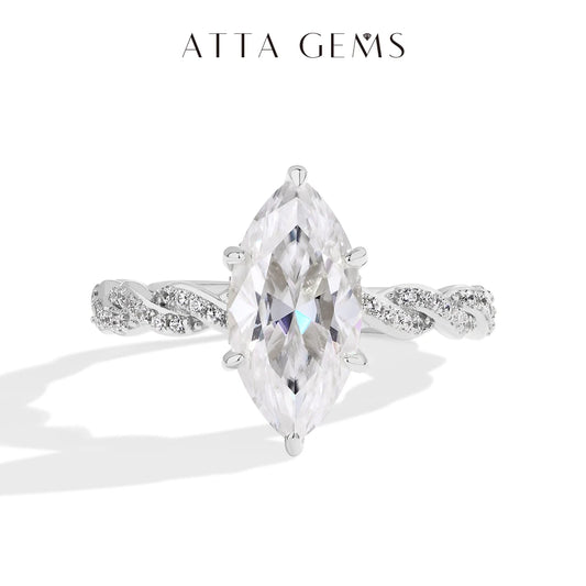 Anel de Noivado ATTAGEMS 3,0 ct de Moissanite Marquise em Prata 925