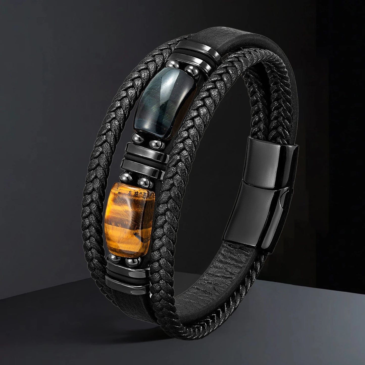Pulseiras de couro com pedra natural