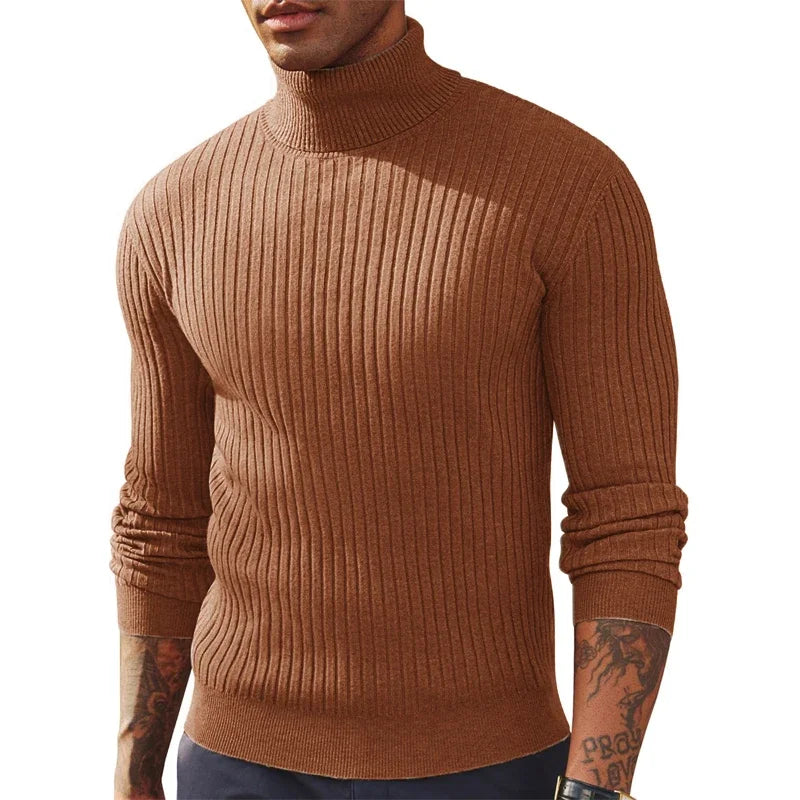 Camisola Masculina de Gola Alta em Malha — Outono e Inverno