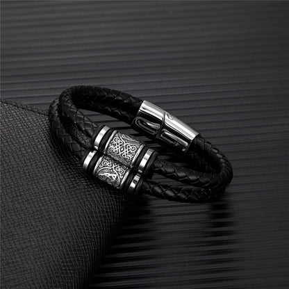 Pulseiras estilo punk viking em pele genuína entrançada