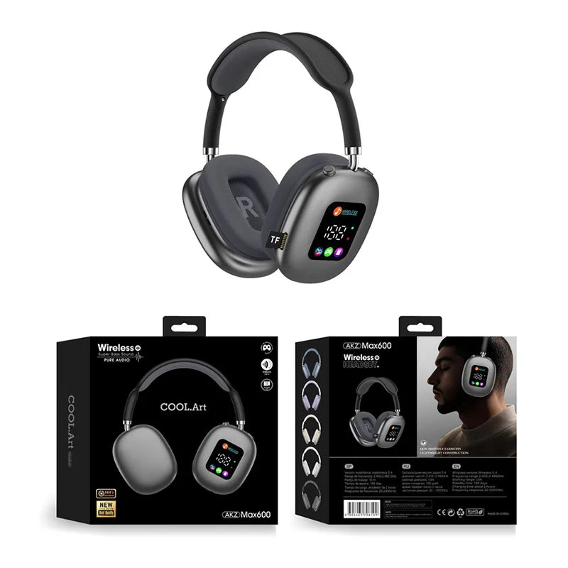 Fones de ouvido Bluetooth sem fio com tela digital RGB