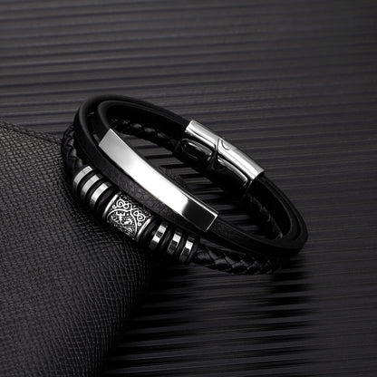 Pulseiras estilo punk viking em pele genuína entrançada