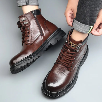 Botas masculinas de couro bovino para outono/inverno
