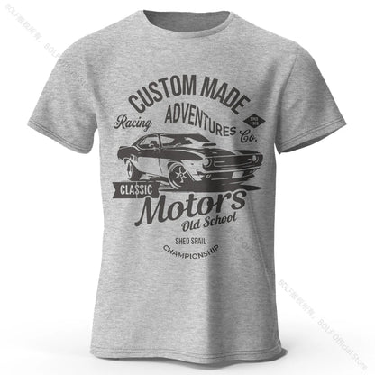 T-shirts com estampa de motor, 100% algodão