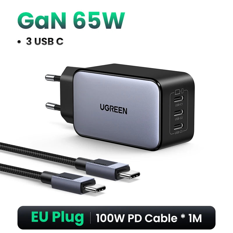 Carregador de 65w, 4 portas usb c