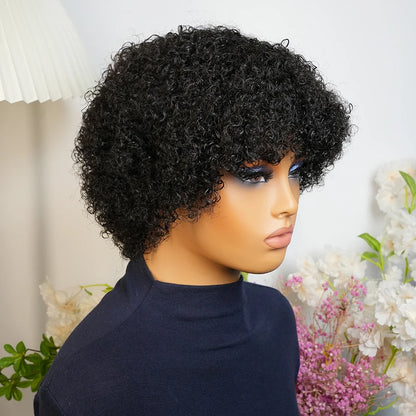 Peruca Curta Afro Kinky em Cabelo Humano